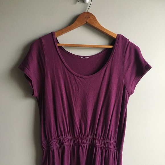 ⚪ Burgundy casual knit scoop neck mini dress with pockets - Picture 3 of 14